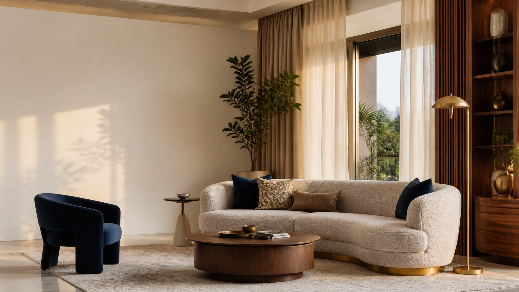 Elegant Astoria-inspired living room with tailored upholstery and curtains